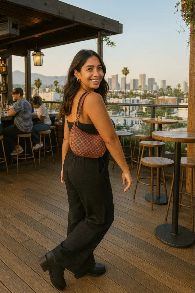 Bella Crescent Shoulder Bag- Garnet Desert Rose