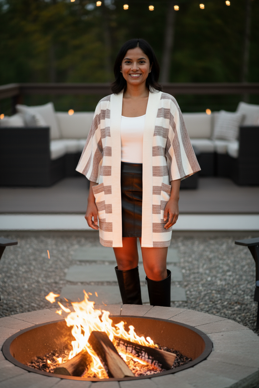 Handmade Zelalem Cardi in Earthstone Stripe — brown and cream striped cardigan, 100% cotton, soft to the skin, versatile for everyday wear.