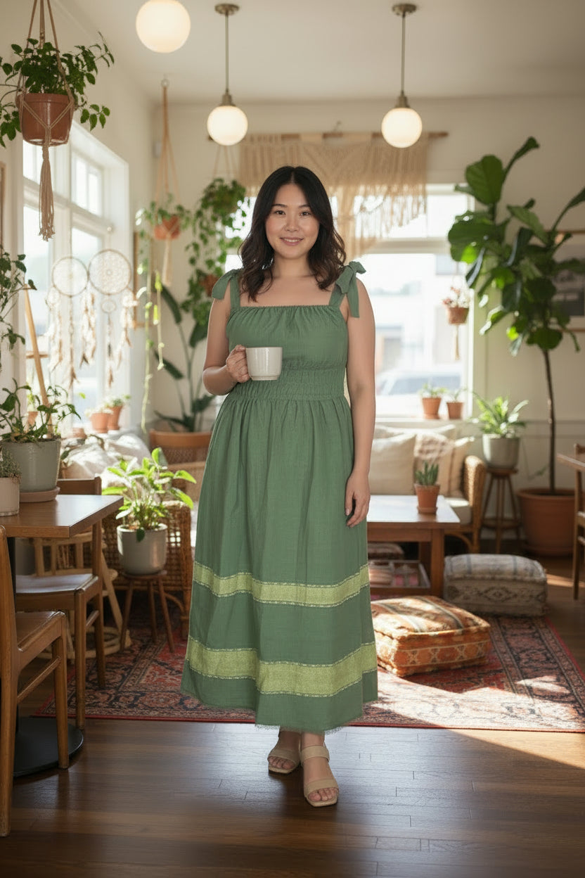 ShopYego Dress Color Rawhi Dress - Olive Glow