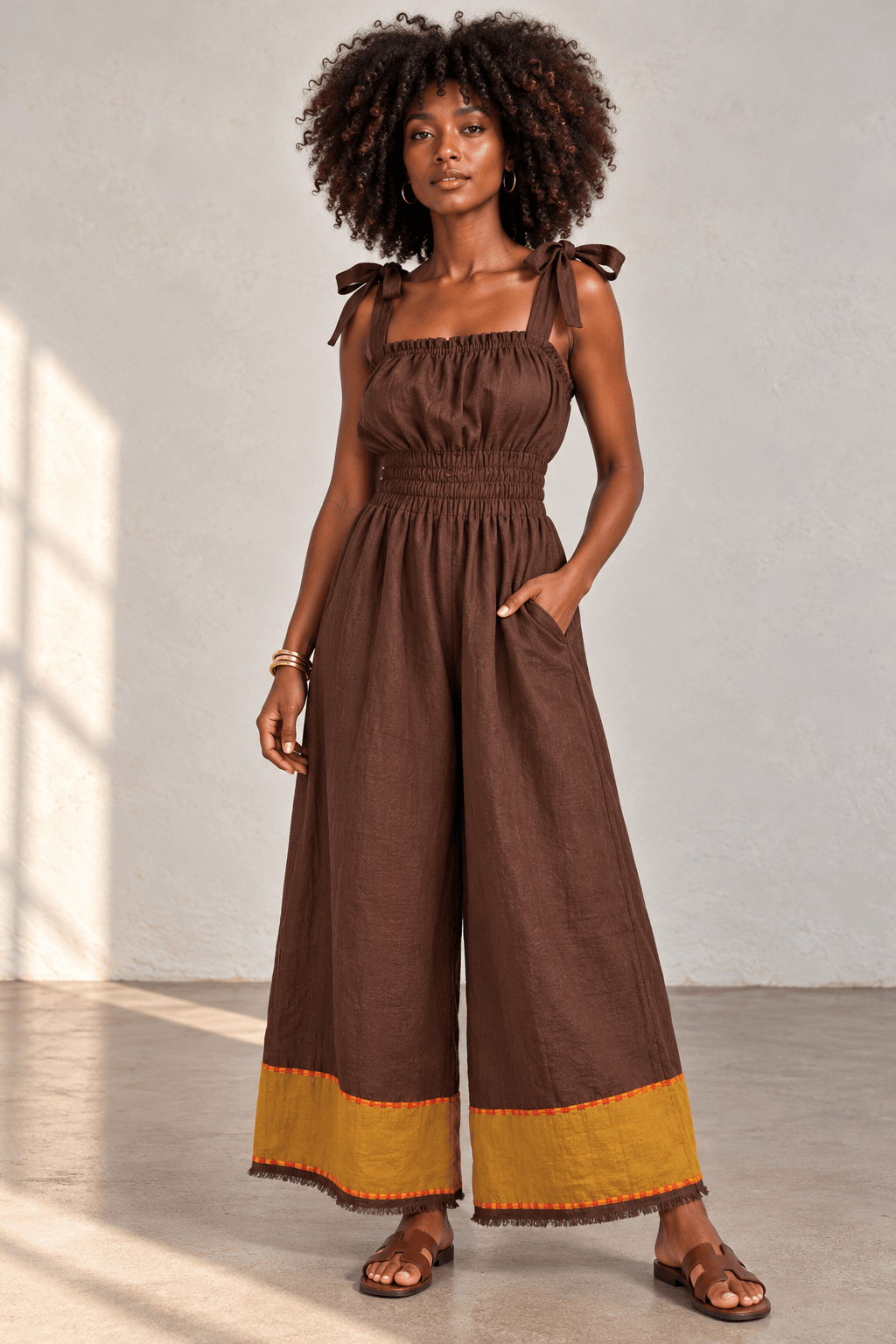 ShopYego Jumpsuits Espresso Brown Sebie Cotton Wide Leg Jumpsuit