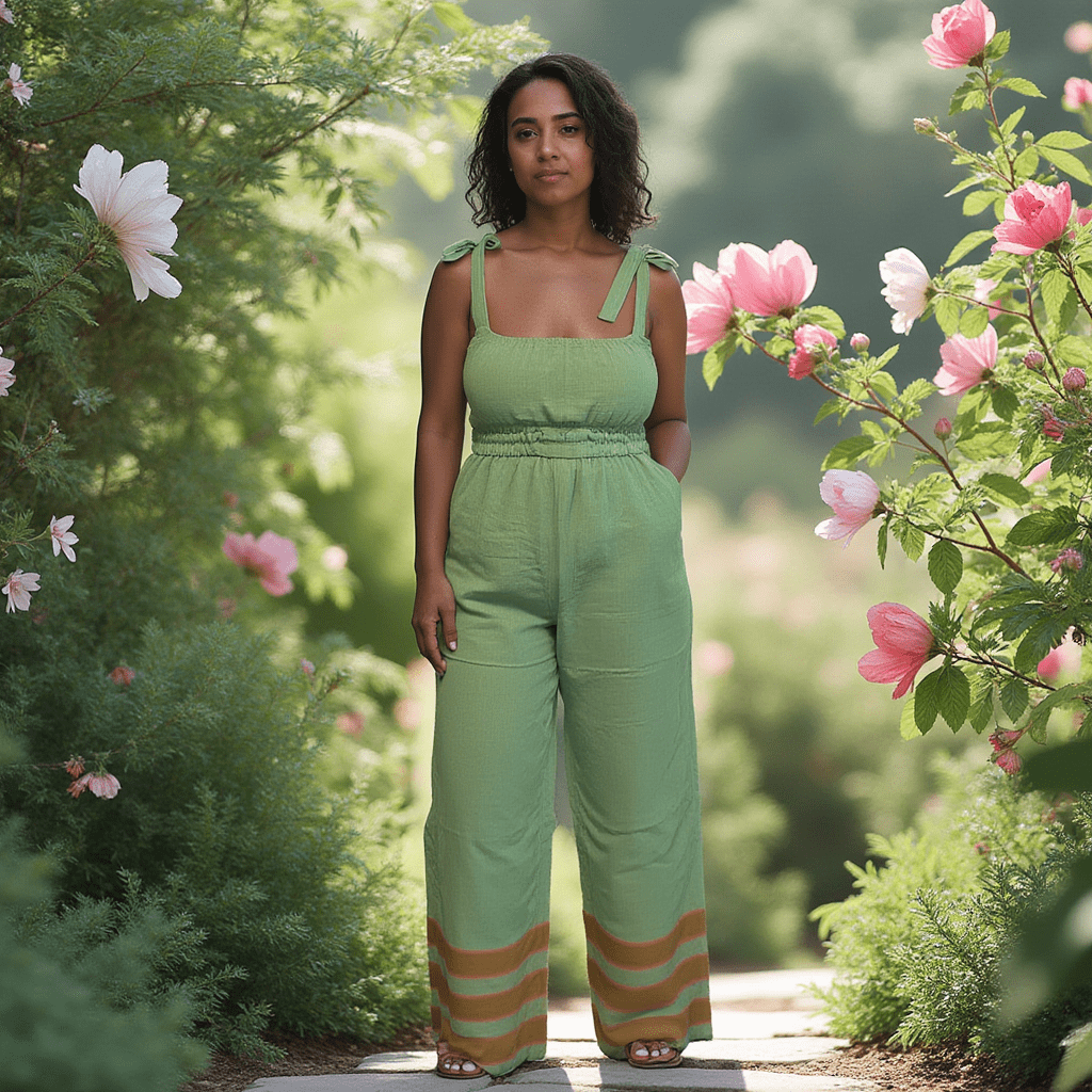 ShopYego Jumpsuits Green with Earth Stripes Sebie Jumpsuit