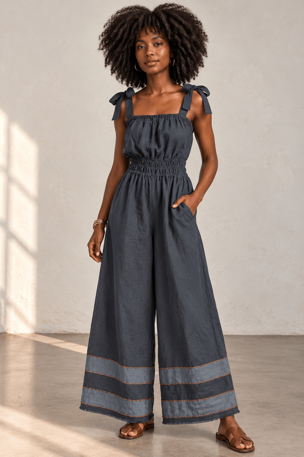 ShopYego Jumpsuits Stone Grey Sebie Cotton Wide Leg Jumpsuit